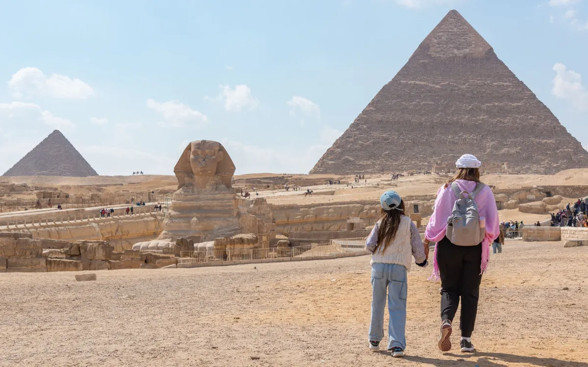 A family visiting the pyramids